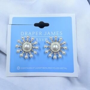 Draper James Pearl Rhinestone Sunburst Stud Earrings Preppy Coquette Wedding